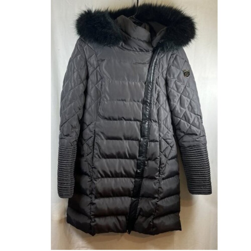 Noize Coat Womens Small Parka Gray Faux Fur Trim Winter Puffer Jacket*